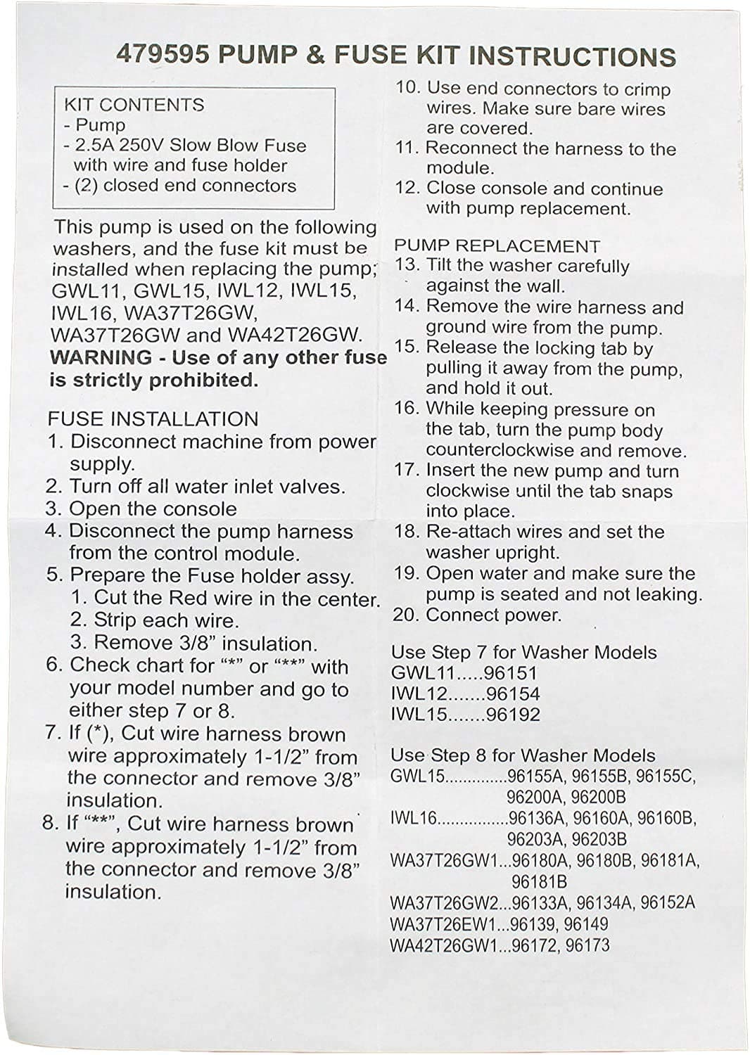 SD479595 479595-washer-drain-pump-fuse-kit view 51
